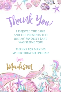 Mermaid Thank You Cards (glitter) - www.printerfairy.com design preview