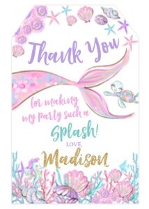 Mermaid Birthday favor tags (glitter) - www.printerfairy.com design preview