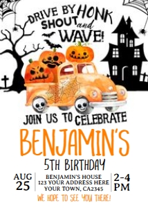Drive By Halloween Birthday Invitation 01 - www.printerfairy.com: Drive By Halloween Birthday Invitation 01 - www.printerfairy.com