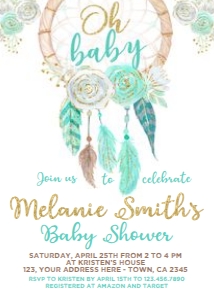 Dreamcatcher Baby Shower Invitation (blue) - www.printerfairy.com design preview
