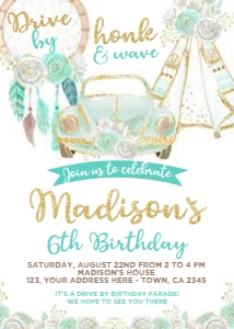 Dreamcatcher Drive By Birthday Invitation (blue) - www.printerfairy.com design preview