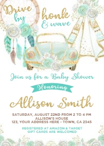 Dreamcatcher Drive By Baby Shower Invitation (blue) - www.printerfairy.com design preview