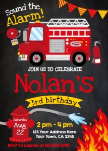 Firetruck Birthday Invitation (black) - www.printerfairy.com design preview