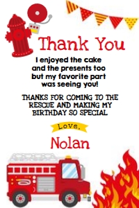 Firetruck Thank You Cards (white) - www.printerfairy.com design preview