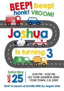 Transportation Birthday Invitation (white) - www.printerfairy.com design preview