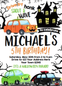 Drive By - Halloween Birthday Parade Party Invitation (white) - www.printerfairy.com design preview