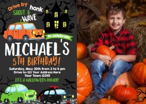 Drive By - Halloween Birthday Parade Party Invitation with photo (black) - www.printerfairy.com: Drive By - Halloween Birthday Parade Party Invitation with photo (black) - www.printerfairy.com