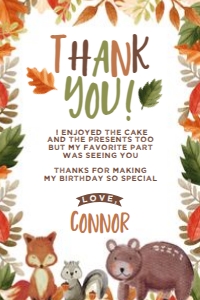 Woodland Leaves Thank You Cards (white) - www.printerfairy.com: Woodland Leaves Thank You Cards (white) - www.printerfairy.com