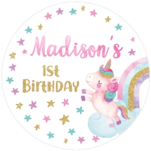 Unicorn Birthday Round Tags- www.printerfairy.com design preview