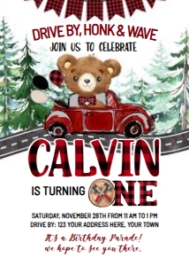 Birthday Parade Invitation (Lumberjack - ONE bear) - www.printerfairy.com design preview