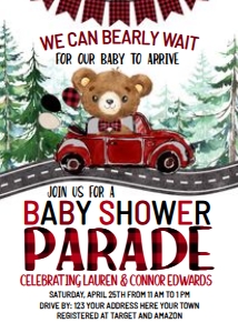 Baby Shower Parade Invitation (Lumberjack bear) - www.printerfairy.com design preview