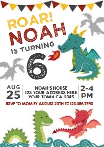 Dragon Birthday Invitation (White) - www.printerfairy.com design preview