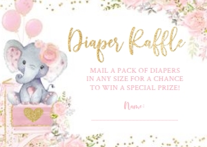 Floral Elephant Diaper Raffle Ticket - www.printerfairy.com design preview