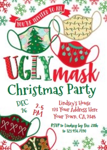 Ugly Mask Christmas Invitation - www.printerfairy.com design preview