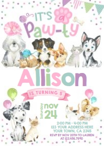 Puppies & Kitties Invitation (Pastels Watercolor) - www.printerfairy.com design preview