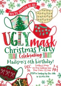 Ugly Mask Christmas Birthday Invitation - www.printerfairy.com design preview