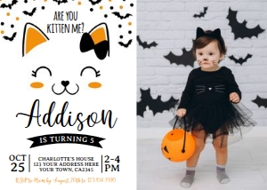 Kitty Cat Halloween Birthday Invitation with photo - www.printerfairy.com design preview
