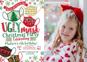 Ugly Mask Christmas Birthday Invitation with photo - www.printerfairy.com design preview