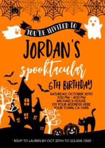 Halloween Birthday Invitation (orange) - www.printerfairy.com: Halloween Birthday Invitation (orange) - www.printerfairy.com