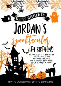 Halloween Birthday Invitation (orange black) - www.printerfairy.com design preview