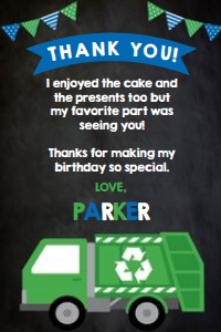 Trash Truck - Birthday Party Thank You Card (black) - www.printerfairy.com: Trash Truck - Birthday Party Thank You Card (black) - www.printerfairy.com