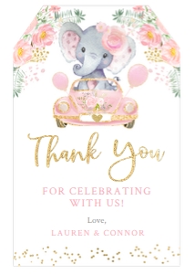 Drive By - Elephant Baby Shower Parade Favor Tags (Pink) - www.printerfairy.com design preview