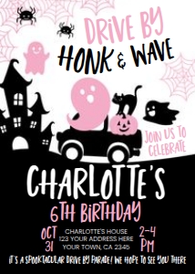 Pink Halloween Birthday Parade Invitation (pink) - www.printerfairy.com design preview