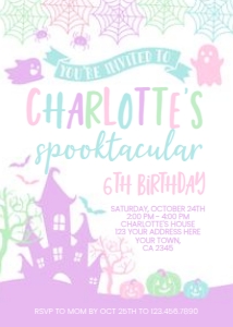 Pink Halloween Birthday Invitation (White Pastels) - www.printerfairy.com: Pink Halloween Birthday Invitation (White Pastels) - www.printerfairy.com