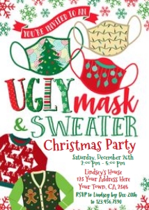 Ugly Mask + Sweater Christmas Invitation - www.printerfairy.com design preview
