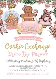 Christmas Cookie Exchange Drive By Invitation (Pink&Gold) - www.printerfairy.com design preview