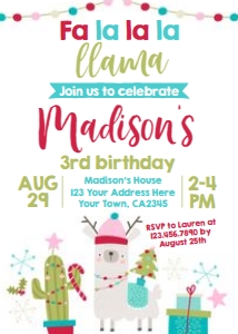 Llama Birthday Invitation (christmas) - www.printerfairy.com design preview