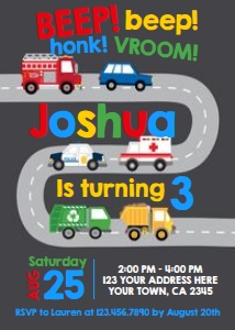 Transportation Birthday Invitation (grey) - www.printerfairy.com design preview