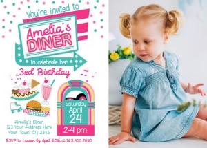 Diner Birthday Invitation with photo (Pink) - www.printerfairy.com: Diner Birthday Invitation with photo (Pink) - www.printerfairy.com