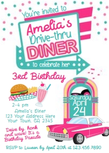 Diner - Drive Thru Birthday Invitation (Pink) - www.printerfairy.com design preview