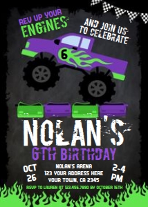 Monster Truck Birthday Invitation (black) - www.printerfairy.com design preview