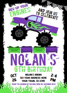 Monster Truck Birthday Invitation (white) - www.printerfairy.com: Monster Truck Birthday Invitation (white) - www.printerfairy.com
