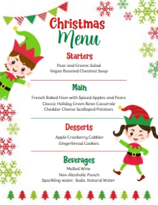 Christmas Menu (white) - www.printerfairy.com design preview