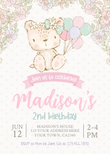 Teddy Bear Birthday Invitation (Pink) - www.printerfairy.com: Teddy Bear Birthday Invitation (Pink) - www.printerfairy.com