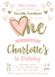 Little Sweetheart First Birthday Invitation (white) - www.printerfairy.com design preview