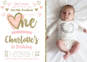 Little Sweetheart First Birthday Invitation (photo) - www.printerfairy.com design preview