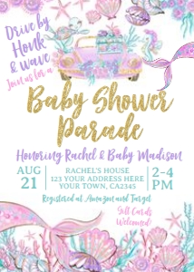 Mermaid Drive by Baby Shower Invitation (glitter) - www.printerfairy.com design preview