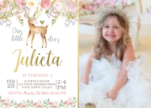 Deer Birthday Invitation with photo (Floral) - www.printerfairy.com design preview
