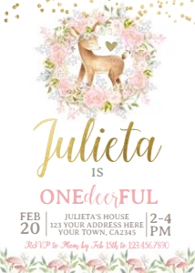 Deer 1st Birthday Invitation (Floral) - www.printerfairy.com design preview