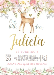 Deer Birthday Invitation (Floral)  - www.printerfairy.com: Deer Birthday Invitation (Floral) - www.printerfairy.com
