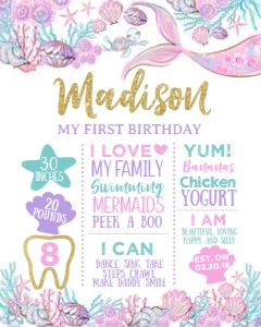 Mermaid White Birthday Board (glitter) - www.printerfairy.com design preview