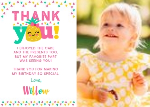 Pineapple First Birthday Thank You Card with Photo - www.printerfairy.com design preview