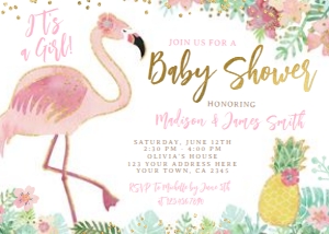 Flamingle Baby Shower Invitation (Horizontal) - www.printerfairy.com: Flamingle Baby Shower Invitation (Horizontal) - www.printerfairy.com