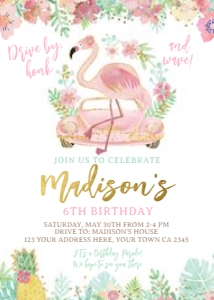 Drive By Flamingle Birthday Invitation - www.printerfairy.com design preview