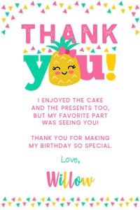 Pineapple Birthday Thank You Card - www.printerfairy.com design preview