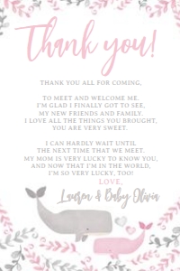 Whale Thank You Cards (Watercolor pink) - www.printerfairy.com design preview